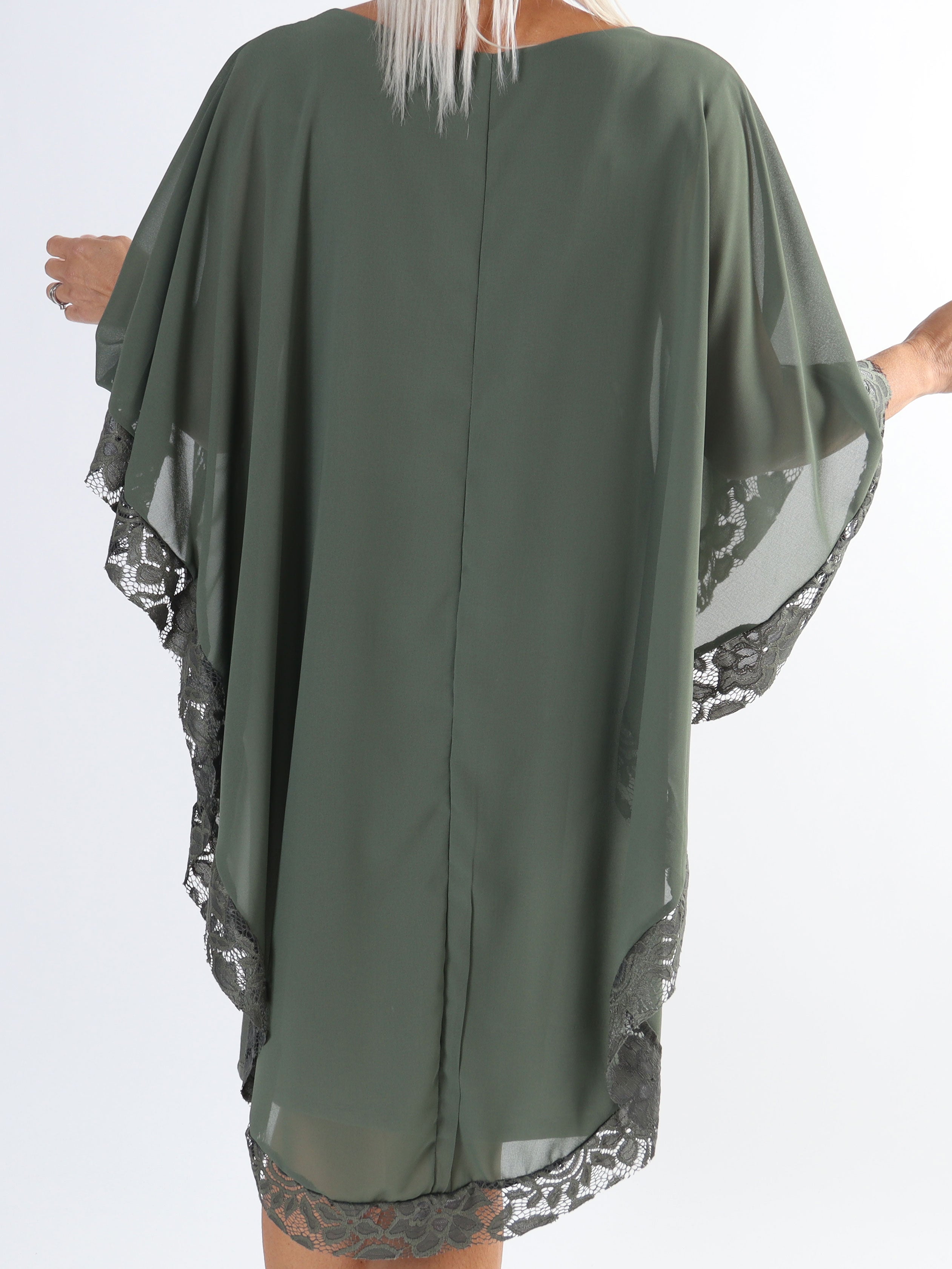 Kenya Edge - Plus size tunikakjole med chiffonlag og blondekant